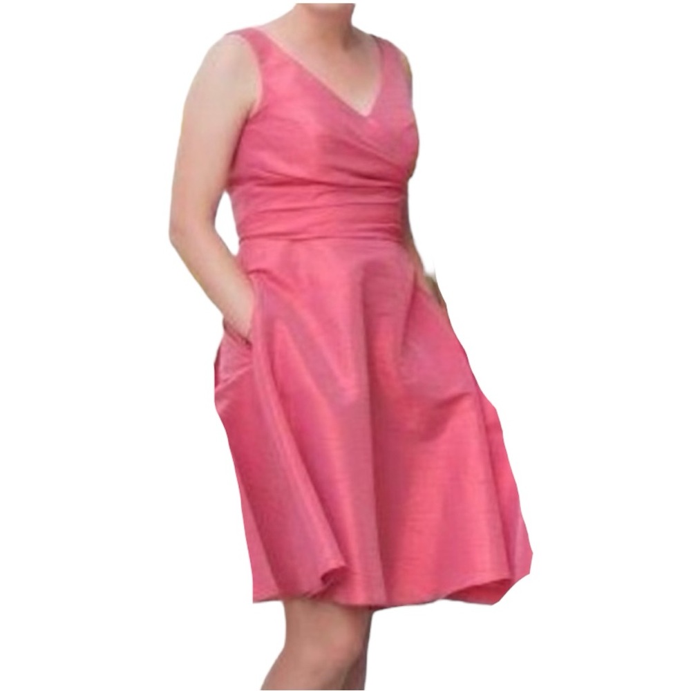 Alfred Sung Pink Peau de Soie Taffeta Fit and Flare Dress with Pockets, Size:12 - Picture 4 of 8